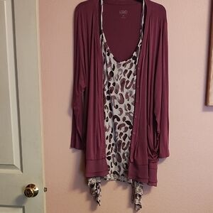 LOGO by Lori Goldstein Mauve Cardigan with Patterned Layer